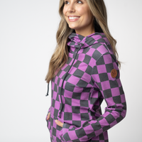 IN STOCK Ashley Hoodie - Black and Purple Checkers