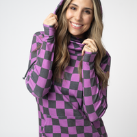 IN STOCK Ashley Hoodie - Black and Purple Checkers