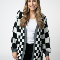 IN STOCK Long Checkered Pocket Cardigan - Black and White