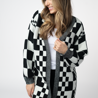 IN STOCK Long Checkered Pocket Cardigan - Black and White