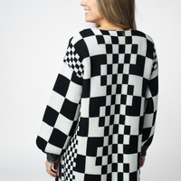 IN STOCK Long Checkered Pocket Cardigan - Black and White