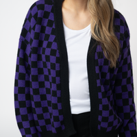 IN STOCK Micro Checkered Cardigan - Black and Purple