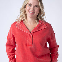 IN STOCK Jesse Vintage Wash Snap Pullover - Red