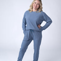 IN STOCK Corrine Ribbed Pullover Top - Denim