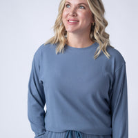 IN STOCK Corrine Ribbed Pullover Top - Denim