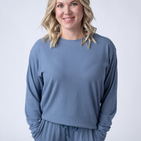 IN STOCK Corrine Ribbed Pullover Top - Denim