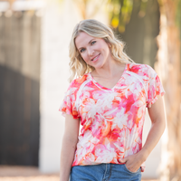 IN STOCK Raelynn V-Neck Top - Sunset Tropical Floral