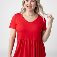 IN STOCK Sarah Ruffle Short Sleeve - Red FINAL SALE