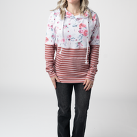 IN STOCK Hailey Pullover Hoodie - Pink Bloom and Stripes FINAL SALE