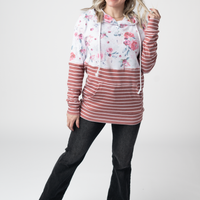 IN STOCK Hailey Pullover Hoodie - Pink Bloom and Stripes FINAL SALE