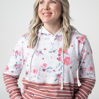 IN STOCK Hailey Pullover Hoodie - Pink Bloom and Stripes FINAL SALE