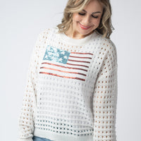 IN STOCK USA Sequin Flag Open Knit Pullover FINAL SALE