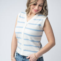 IN STOCK Lucy Striped Button Tank - Sky Blue