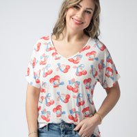 IN STOCK Chloe Cozy Top - Patriotic Cherries FINAL SALE