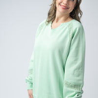 IN STOCK Lace Accent Vintage Wash Pullover - Mint