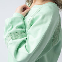 IN STOCK Lace Accent Vintage Wash Pullover - Mint