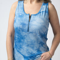 IN STOCK Mila Zipper Tank - Blue Tie Dye