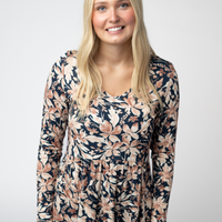 IN STOCK Long Sleeve Sarah Ruffle Top - Navy Autumn Petals