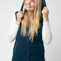 IN STOCK Heather Geometric Hooded Vest - Teal