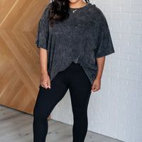 Don't Mind Me Mineral Wash Drop Shoulder Tee in Ash Black