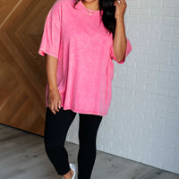 Don't Mind Me Mineral Wash Drop Shoulder Tee in Fuchsia