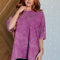 Don't Mind Me Mineral Wash Drop Shoulder Tee in Light Plum