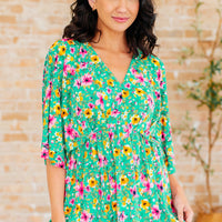 Dreamer Peplum Top in Emerald and Pink Floral