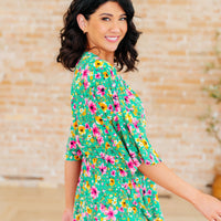 Dreamer Peplum Top in Emerald and Pink Floral
