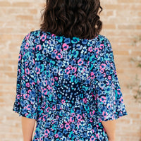 Dreamer Peplum Top in Navy and Lavender Animal Print