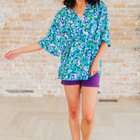 Dreamer Peplum Top in Navy and Mint Floral