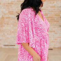 Dreamer Peplum Top in Pink Leopard