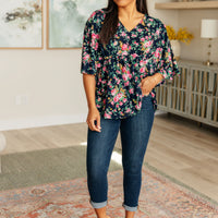 Dreamer Top in Navy and Pink Vintage Bouquet
