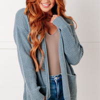Everything Layer Waffle Knit Open Front Cardigan in Blue Grey