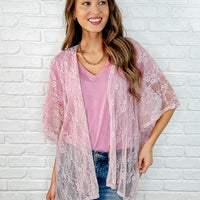 Good Days Ahead Lace Kimono In Mauve