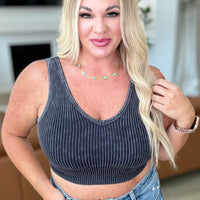 When and Where Reversible Ribbed Cropped Tank in Black