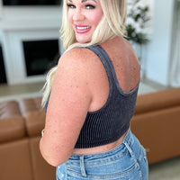 When and Where Reversible Ribbed Cropped Tank in Black