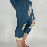 Denim Sunflower Gnome Capri w/ Pockets