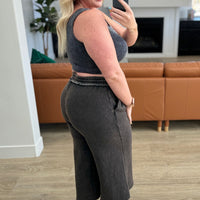 Acid Wash Wide Leg Sweatpants in Ash Black