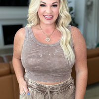 Stone Washed Ribbed Seamless Top In Mocha