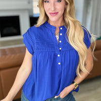 Pleat Detail Button Up Blouse in Royal Blue