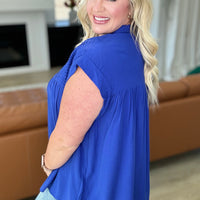 Pleat Detail Button Up Blouse in Royal Blue