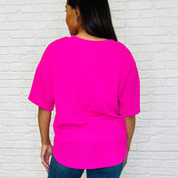 Just a Casual Girly V-Neck Basic Tee in Fuchsia