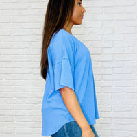Just a Casual Girly V-Neck Basic Tee in Periwinkle Blue