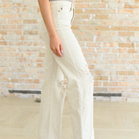 Selena High Rise Distressed 90's Straight Jeans in Bone