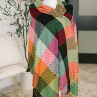 Keep Me Cozy Checkered Fringe Scarf in Berry