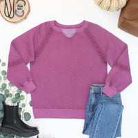 IN STOCK Lace Accent Vintage Wash Pullover - Purple