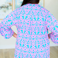 Lizzy Bell Sleeve Top in Mint and Pink Damask