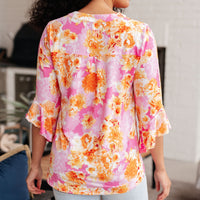Lizzy Bell Sleeve Top in Pink and Gold Floral
