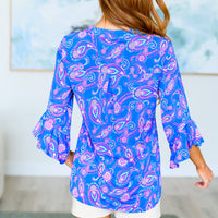 Lizzy Bell Sleeve Top in Royal Paisley