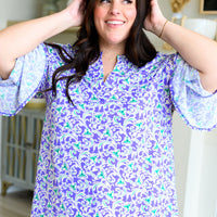 Lizzy Bell Sleeve Top in Violet Filigree